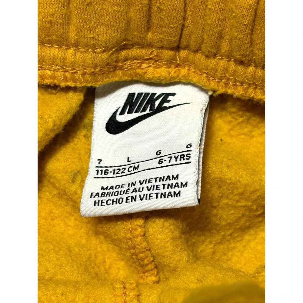 Nike Club Cargo Jogger Pants Kids 7 Yellow Fleece Lined Drawstring Tapered Leg
